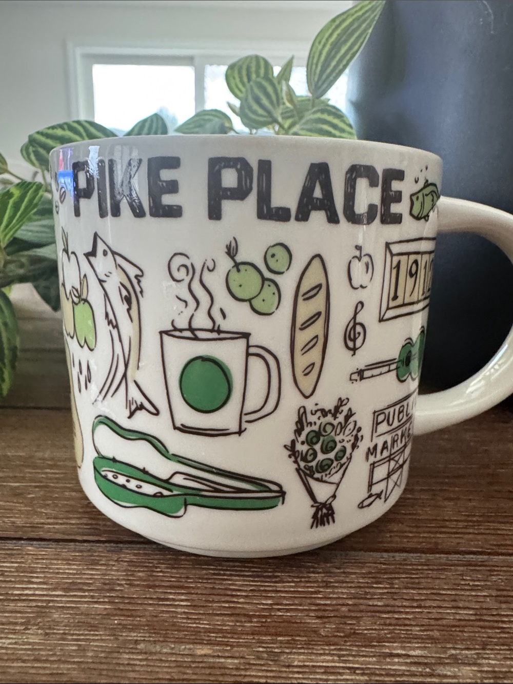 Starbucks Pike Place Ceramic Mug — White with Green Accents